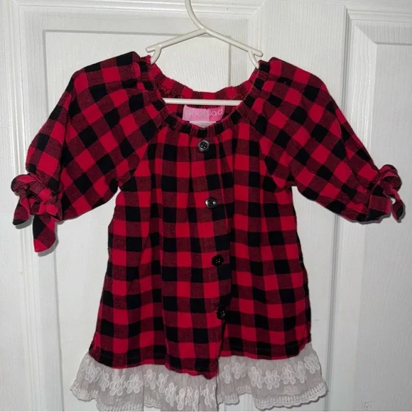 3T Good Lad Buffalo Plaid dress with Lace Detail - Picture 1 of 6